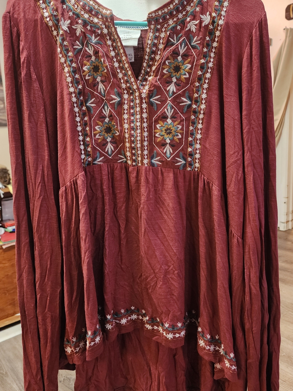 Knox Rose Rust Embroidered Boho Tunic Sz XXL